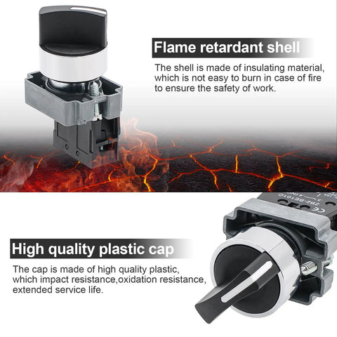 Two Pack Beefy Metal Head Selector Switch 2 Position 1NO 10A 600V Industrial Toggle Switch with 6kV Impulse AC15 240V CE approved.