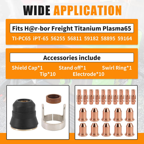 IPT65 Plasma Cutter Consumables Kit With Pro Grade Electrodes Nozzles Swirl Ring Shield Cap And Standoff Guide 23 Piece Pack