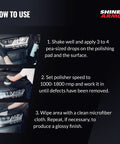 Steps to use Car Scratch Remover And Swirl Repair Polish 4oz With Water Repellent Gloss Finish for mirror-like shine on car surface.
