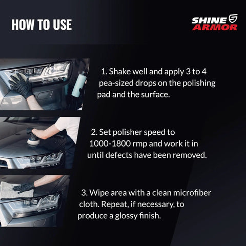 Steps to use Car Scratch Remover And Swirl Repair Polish 4oz With Water Repellent Gloss Finish for mirror-like shine on car surface.
