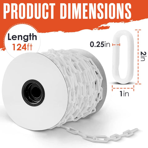 Lightweight Plastic Chain For Crowd Control And Event Setup 124 Feet Of 2 Inch Links UV Protected White Barrier Chain