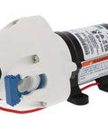 Rugged 12V RV Water Pump With Self Priming, 3 GPM, 50 PSI, 3 Chamber Design, Quiet Operation, viewed from side