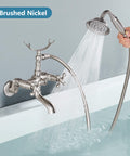 Clawfoot Tub Faucet With Handheld Shower Brushed Nickel, Wall Mount Tub Filler, Cross Handles, Water Flow from Shower Head