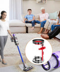 Person using Dust Bin Vacuum Replacement Kit with Filter for V11 V15 SV14 SV15 SV22 Cordless Vacuum Cleaners in a living room.