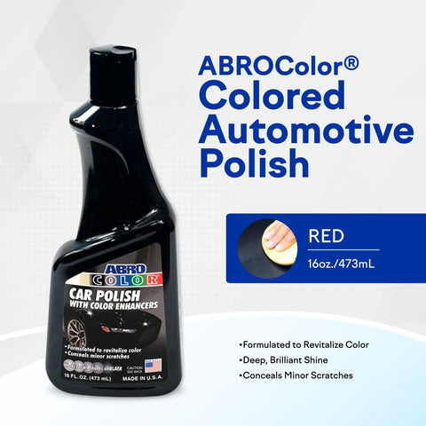 ABROColor automotive polish bottle and packaging detail showing 16 oz size and color enhancement features.