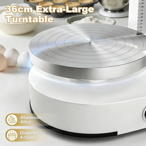 Commercial Cake Icing Machine With Smart LCD Panel showing 36cm aluminum alloy turntable.