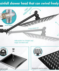 Beast High Pressure Rainfall Shower Head With Handheld Combo showing 180° adjustable arm, brass material, and silicone nozzles