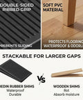 Trimmable Rubber Shims For Wobbly Furniture, Non Slip Table Levelers With Ribbed Grip, stackable PVC gap fillers on floor.