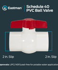 2x2 Inch Slip Schedule 40 PVC Quarter Turn Ball Valve For Inline Plumbing 150 PSI with red handle front view