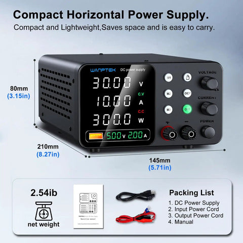 DC Bench Power Supply 0 to 30V 0 to 10A Pro Grade Regulated Lab Power Supply with 4 Digit LED Display and Memory Presets