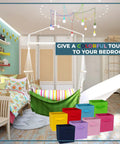Eight Pack 11 Inch Rainbow Cube Storage Bins For Playroom Kids Room Nursery Closet Organization shown in colorful bedroom