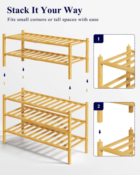 Solid Three Tier Bamboo Shoe Rack For Front Door Entryway Sweet Wooden Storage Organizer Ideal For Closets And Dorms Tight Footwear Holder That Snags Your Daily Kicks And Keeps Your Home Looking Fresh And Sharp