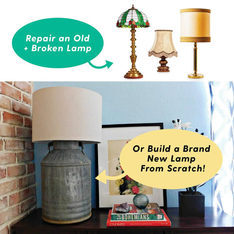Beginner Friendly DIY Lamp Wiring Kit With Antique Brass Socket And 12 Foot Brown Cord Complete Hardware For Making And Fixing Table Or Floor Lamps Repair And Rewire Vintage Lighting Fixtures