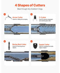 Four shapes of cutters for Wheeled Electric Sewer Snake Auger With 100 Feet Cable And Three Quarter Inch Width Auto Feed Drain Cleaner.