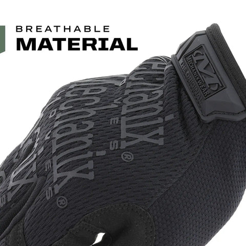 Close-up of black Covert Tactical Work Gloves With Secure Fit And Flexible Grip For Multi Purpose Use showcasing breathable material