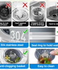 Amazon sink drain strainer with anti-clogging basket, 304 stainless steel, seal ring, fits 3-1/2 in sink hole, silver