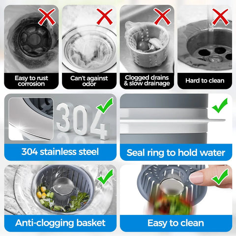 Amazon sink drain strainer with anti-clogging basket, 304 stainless steel, seal ring, fits 3-1/2 in sink hole, silver