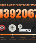 Dryer Repair Kit With W10837240 Idler Pulley for Whirlpool Maytag including drum support roll, idler, pulley, and drive belt