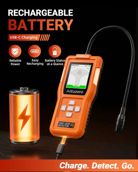 Rechargeable Refrigerant Leak Detector With Japanese Sensor, Three Sensitivity Levels, TFT Display, Three Alarm Modes, AC Gas Sniffer For R134a R410A R22 R1234YF R32, Pro Grade HVAC Tool with USB-C charging