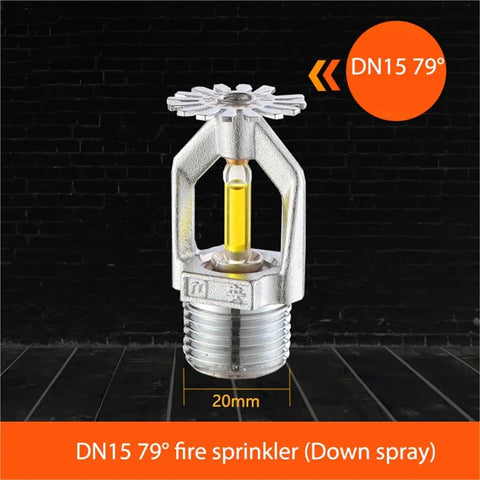 5 Piece Fire Sprinkler Head Set DN15 79 Degree Down Direction Spray Extinguishing System Protection Heavy Duty Rock Solid Gnarly Heat Knockdown Defense Kit For Real World Safety Needs with yellow glass element.