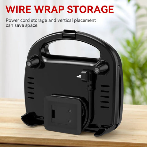 Back view of 2-Slice Nonstick Waffle Maker With Indicator Lights, showing cord storage