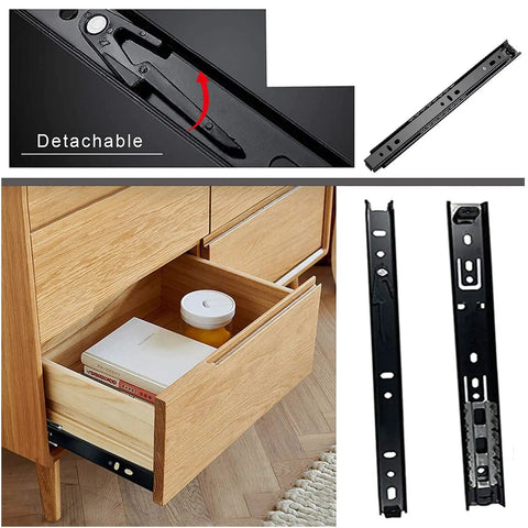 Six Pack 20 Inch Drawer Rails With Ball Bearing Beefy Heavy Duty Drawer Slides Side Mount Screws Included Black Finish Durable Steel Glide