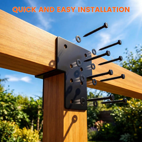 Beefy 4x4 Iron Post Caps Tie Brackets Set, Heavy Duty Galvanized Pergola Connectors For Gazebo And Deck Beams, Fits 3.5x3.5 Posts, Black Weather Resistant Finish, Rust Proof, Ideal For Outdoor Pergolas Gazebos And Deck Beams