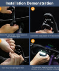 Installation steps for Street Ready Front Bike Light With Garmin Mount For Day And Night Rides showing bracket attachment.