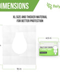 Flushable Toilet Seat Covers On The Go 50 Pack XL for adults and kids potty training, dimensions shown beside pocket pack.