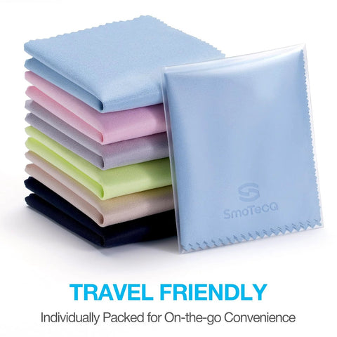 SmoTecQ microfiber lens cleaning cloths, 12-pack in assorted pastel colors, 7×6 in, for glasses, screens and cameras