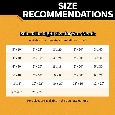 Size chart showing various dimensions for Heavy Duty Garden Privacy Screen 3 By 20 Foot Wind Blocking Mesh Tarp That Keeps Nosy Neighbors Out With 90 Percent Blockage, Reinforced Edges, Rust Resistant Grommets, And Zip Ties For Fences, Decks, Yards, Backyards And Outdoor Spaces In Mocha.