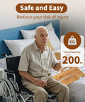 Heavy Duty Slide Transfer Board With Swivel Turntable For Wheelchair To Bed Or Toilet Relocation showing an elderly man holding the board, indoors.