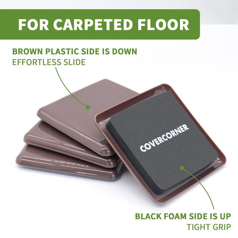 Eight Pack Three And A Half Inch Square Furniture Sliders For Carpet Move Heavy Sofas Tables And Chairs With Ease Safe Floor Protectors Perfect For One Person Rearrange Or Clean Without Scratching, showing stack with foam and plastic sides.