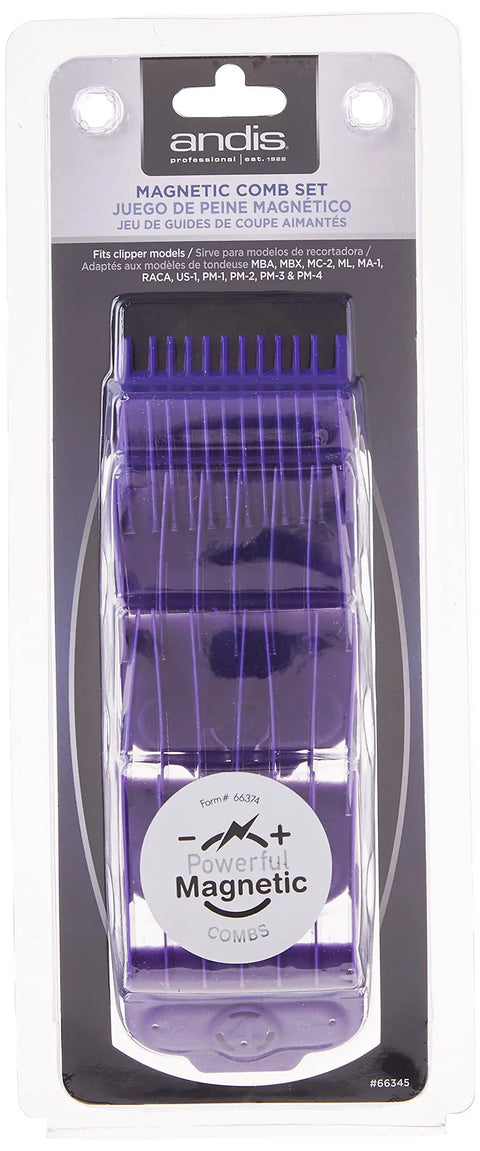 Package of Nano-Silver Magnetic Attachment 5 Combs Set For Pro Haircuts And Styles Purple With Long-Lasting Performance
