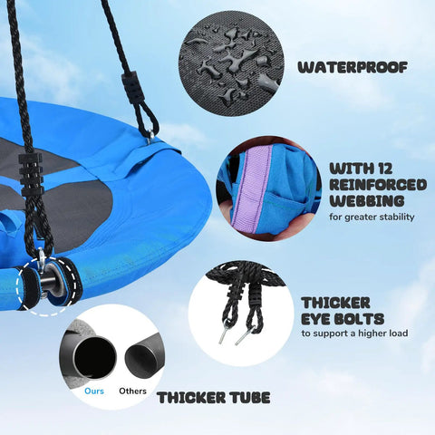 Heavy Duty 700Lb 40 Inch Saucer Tree Swing For Kids And Adults, Outdoor Backyard Swing with waterproof fabric and reinforced webbing