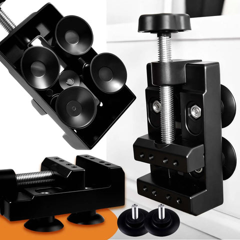 Knockout Mini Bench Clamp With Hella Grippy Superior Aluminum Alloy Vise And Full Accessory Pack For Watch Repairing Jewelry Crafting DIY, showing black clamp and accessories.