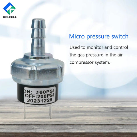 Front view of Air Compressor Micro Pressure Switch N003990, 160 PSI on and 200 PSI off, designed for D55168 Types 5-8.
