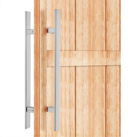Heavy Duty 48 Inch Commercial Push Pull Door Handle With Square Design SUS 304 Stainless Steel Construction Anti Rust And Corrosion Resistant Tough As Nails For High Traffic Doors on wood door