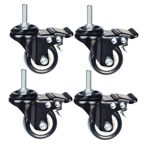 2 Inch Caster Wheels With M8x25mm Threaded Stem, 360 Degree Swivel With Double Brakes, Industrial Polyurethane Casters, Pack Of 4