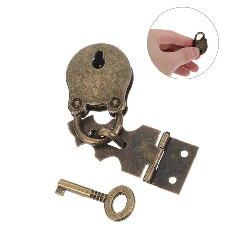 Two Pack Bear Shaped Iron Hasp Latch Lock Set with key, vintage decorative hardware for small chests and tool boxes.