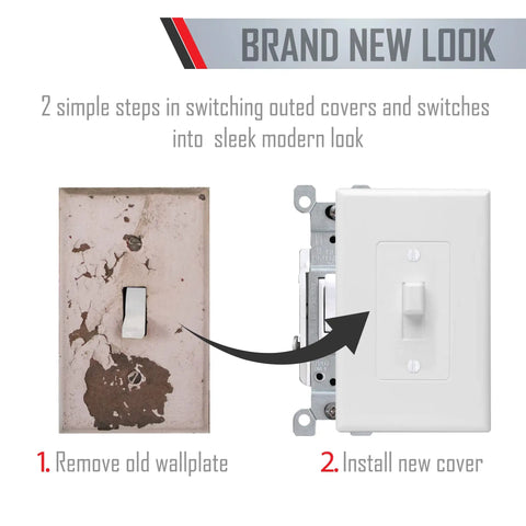Masque 2000 Mid Size White 1-Gang Decorator Toggle Wall Plate With Toggle Cover replaces old stained wall plate