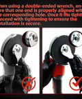 Installation of Beast Brushless Cordless Angle Grinder With 21V Battery And Fast Charger showing correct and incorrect wrench alignment.