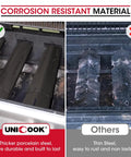 Comparison of Heavy Duty Adjustable Porcelain Steel Gas Grill Heat Plate Shield and rusted thin steel