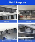 Six Pack Overhead Storage Rack For Garage Ceilings, Ceiling Bin Organizer in various settings like factory and workshop