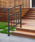 Hella Durable Heavy Duty Steel Stairway Railing With Protective Fence Gate For 3 Step Outside Deck And Patio near wooden stairs