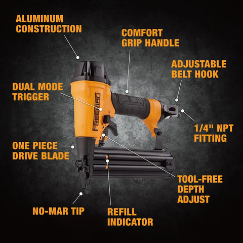 Top Shelf Next Generation Pneumatic 18 Gauge 2 Inch Brad Nailer Boasting Smooth Airflow Control And Ultra Tough Hardened Steel Construction For Pro Contractors