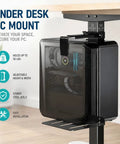 No Drill Necessary Heavy Duty Under Desk PC Mount Rock Solid CPU Holder For Standing Desk Electric Workstation with adjustable clamp.