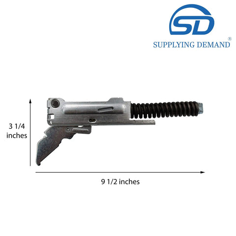 Electric Range Door Hinge With Spring Replacement W10299224 1875779 Model Specific Not Universal DIY Friendly shown sideways with measurements.