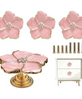 Legit Gorgeous Gold Floral Cabinet Knobs With Sparkling Rhinestone Center 5 Petal Pearlescent Enamel Dresser Pulls showing pink enamel knobs and screws.