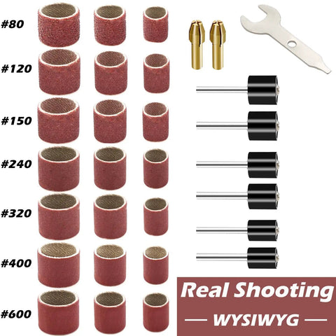 Pro Grade Sanding Drum Kit with 552 pcs Drum Set, 504 pcs Sanding Bands from 80 to 600 Grit, 24 Drum Mandrels, Wrench